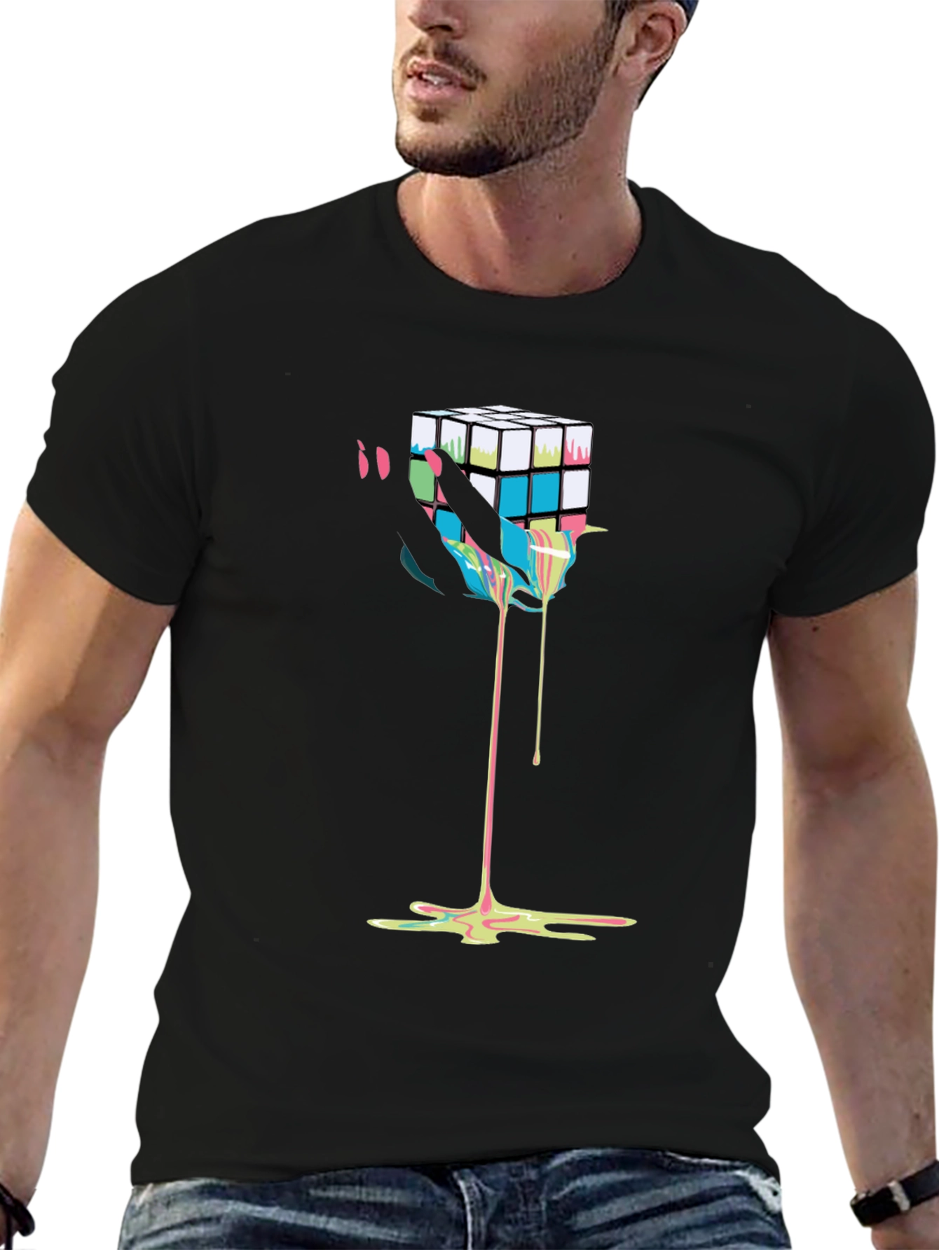 Rubiks Cube Drip Graphic Tee - Modern Art T-Shirt