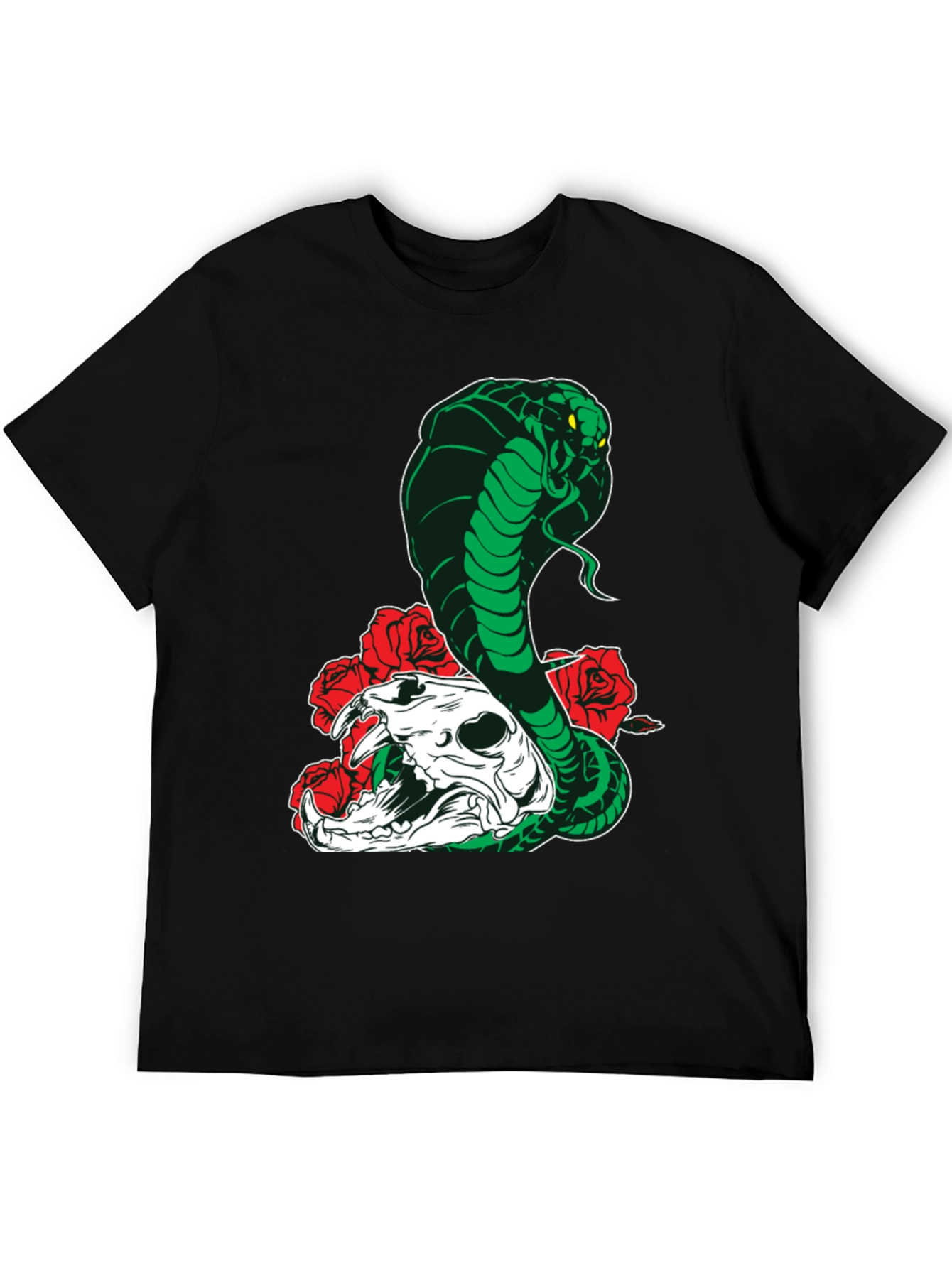 Cobra Skull Roses T-Shirt - Mens Black Graphic Tee