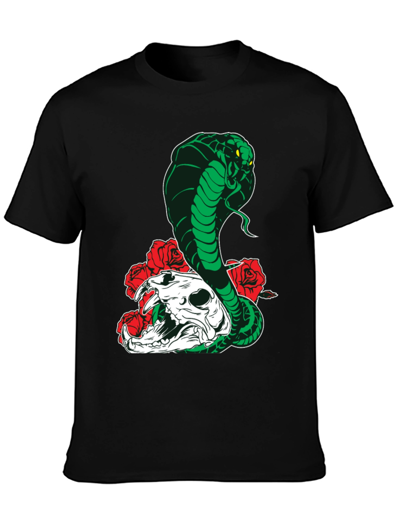 Cobra Skull Roses T-Shirt - Mens Black Graphic Tee