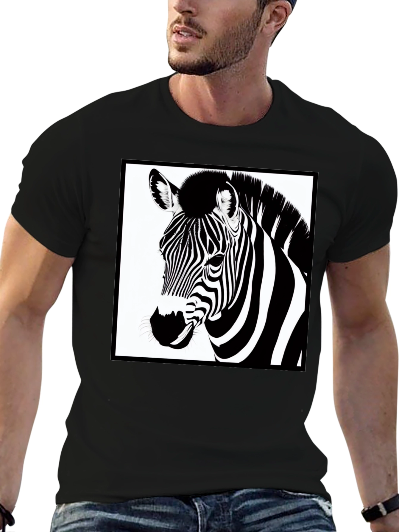 Zebra Graphic Tee - Black Cotton Casual T-Shirt