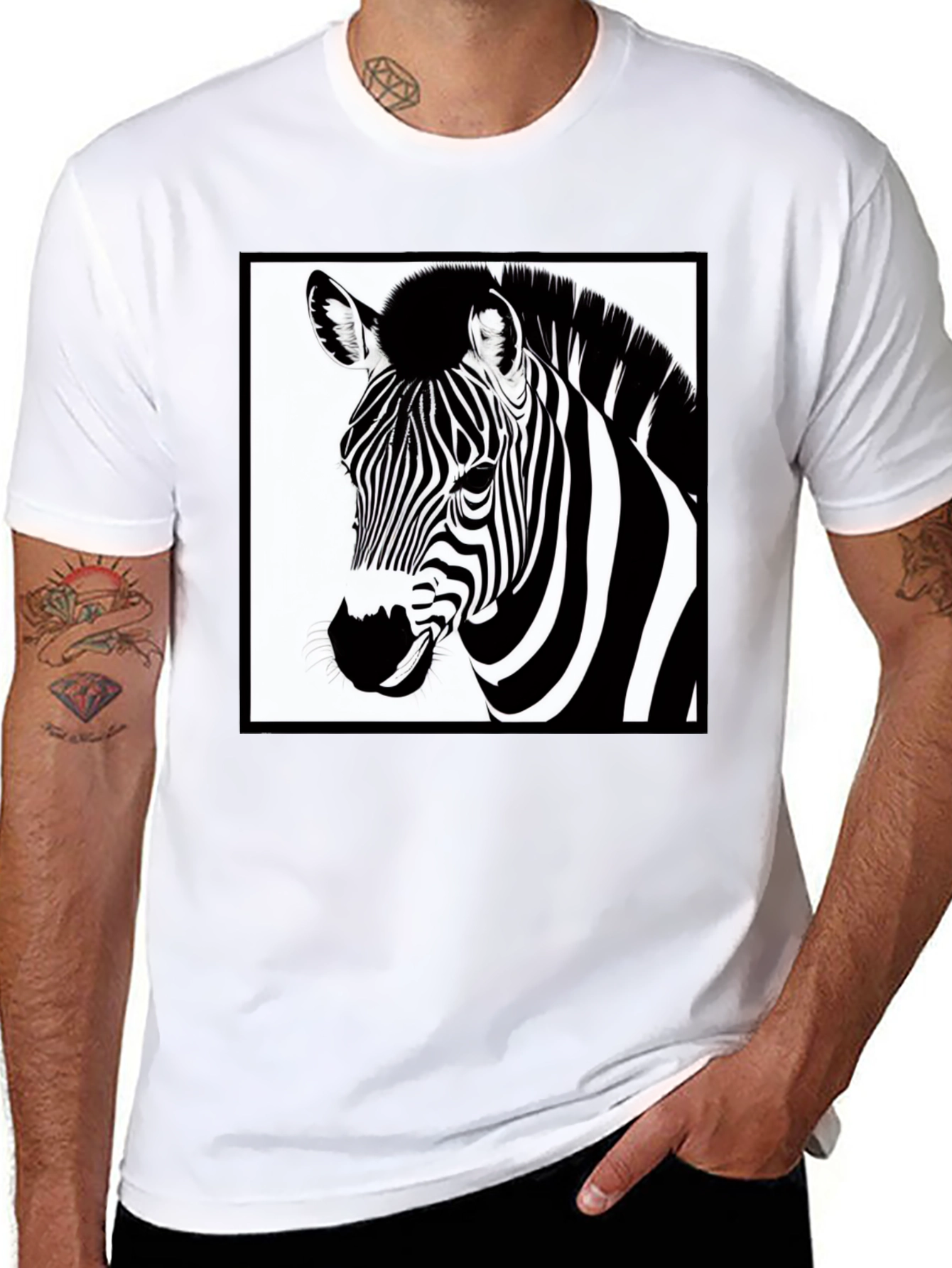 Zebra Graphic Tee - Black Cotton Casual T-Shirt