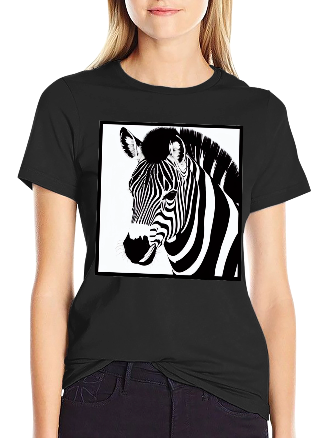 Zebra Graphic Tee - Black Cotton Casual T-Shirt