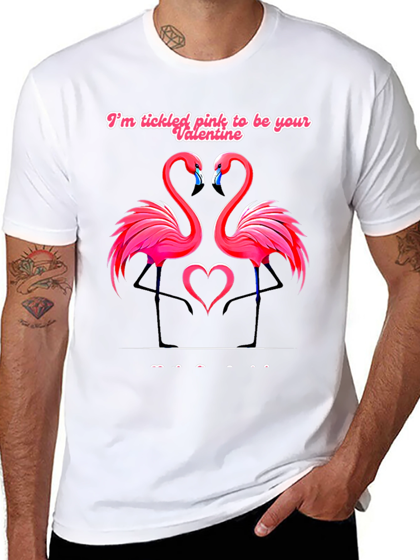 Tickled Pink Flamingo Valentines Black T-Shirt