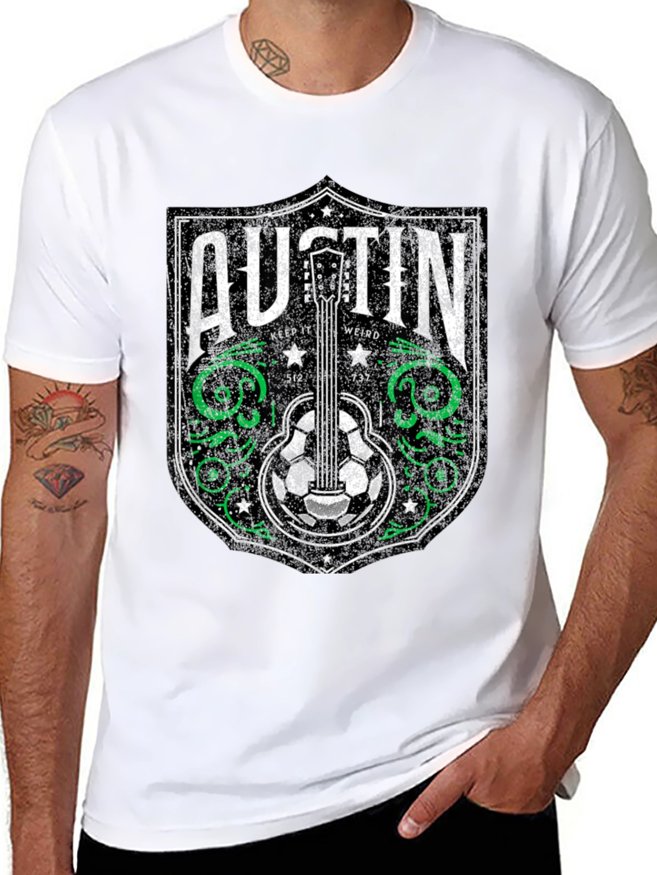 Austin Guitar Soccer Graphic Tee - Keep It Weird