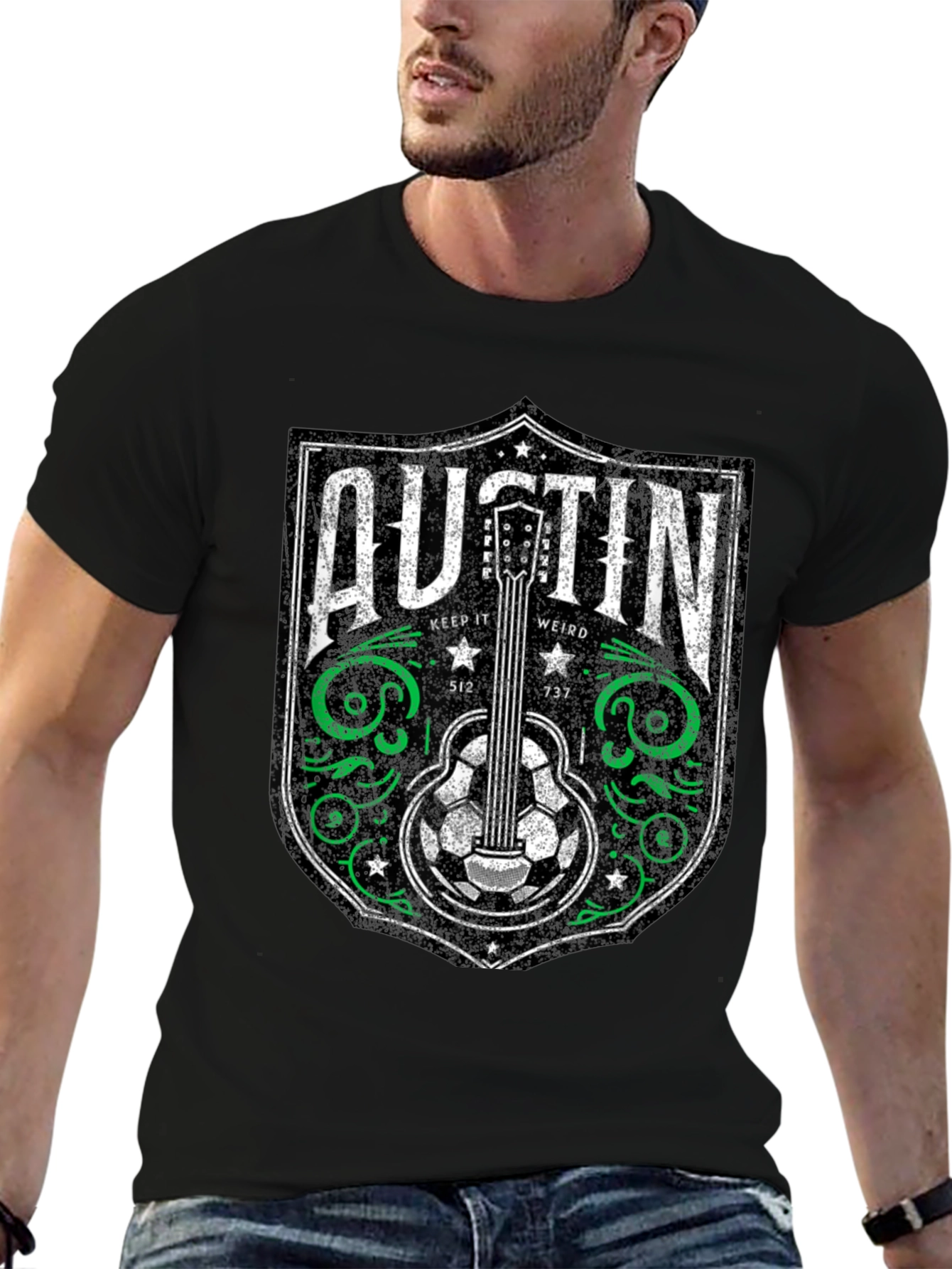 Austin Guitar Soccer Graphic Tee - Keep It Weird