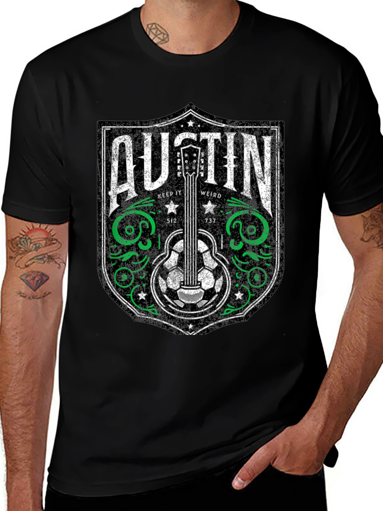 Austin Guitar Soccer Graphic Tee - Keep It Weird