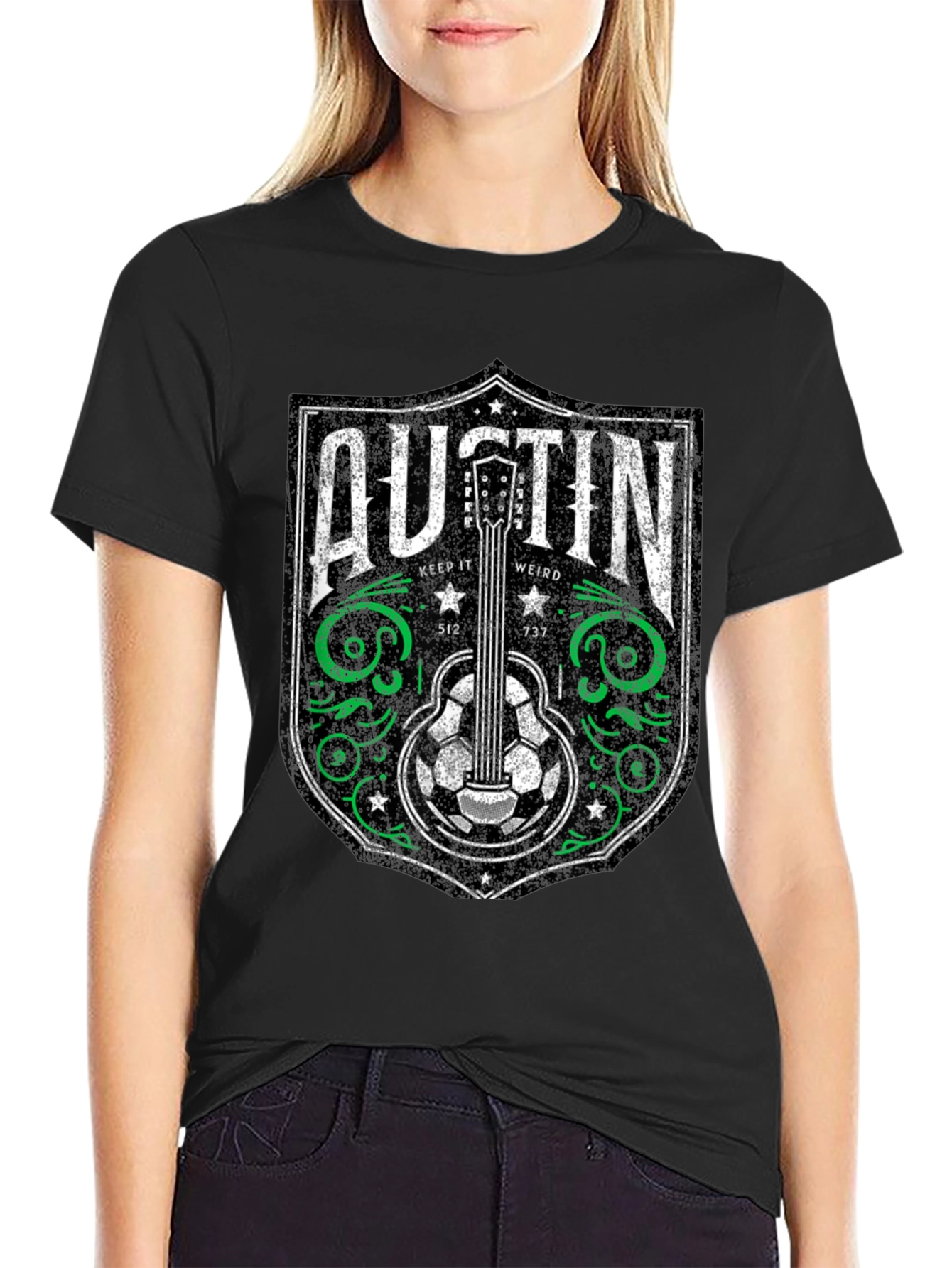 Austin Guitar Soccer Graphic Tee - Keep It Weird