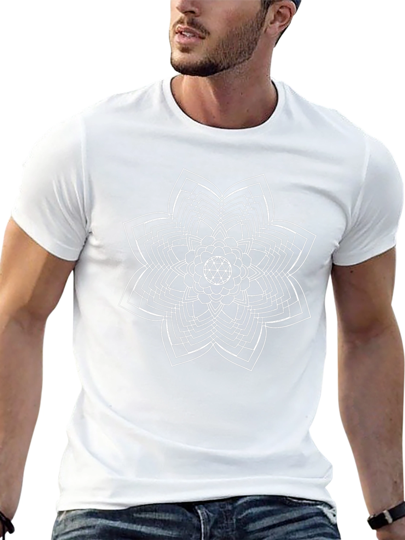 Geometric Flower Tee - Modern Black T-Shirt