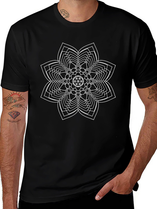 Geometric Flower Tee - Modern Black T-Shirt