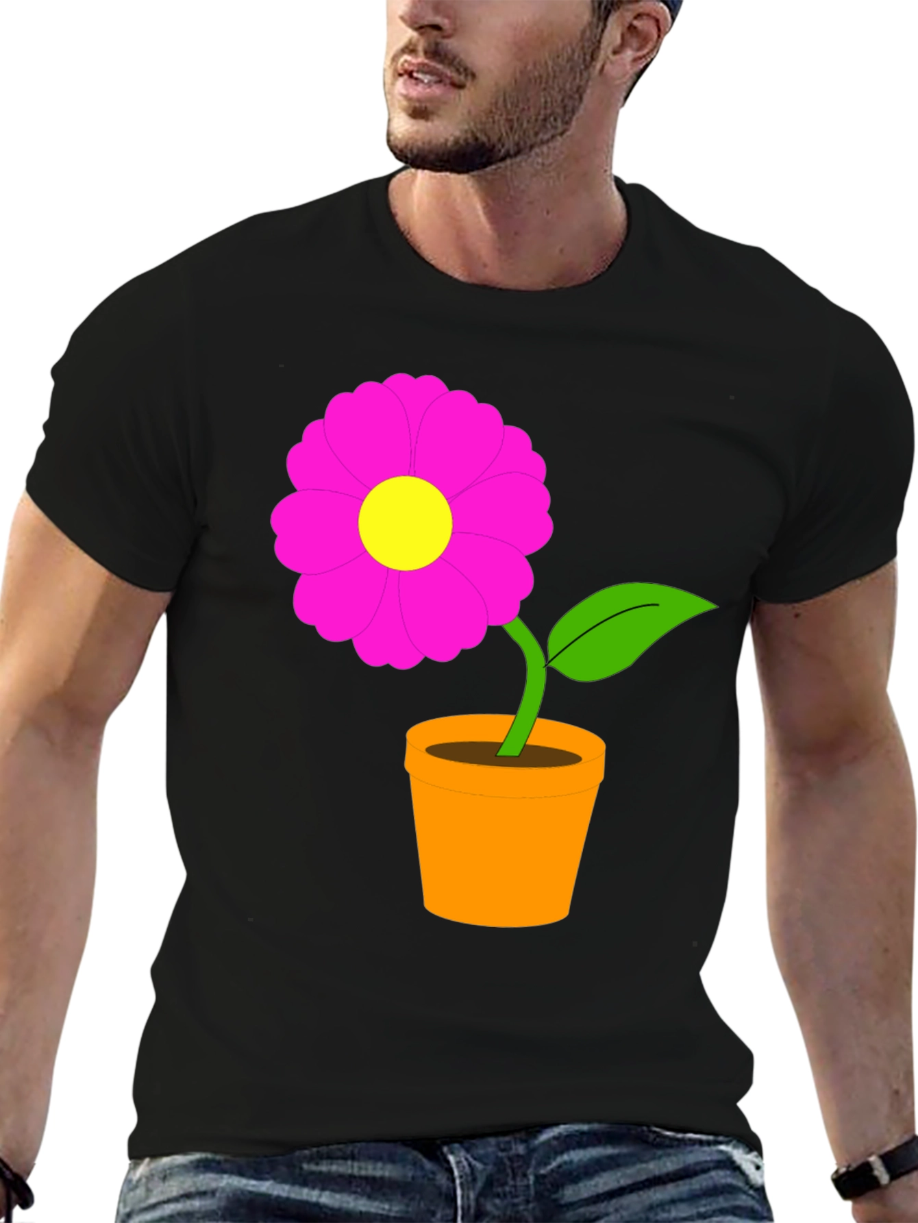Flower in Pot Black T-Shirt