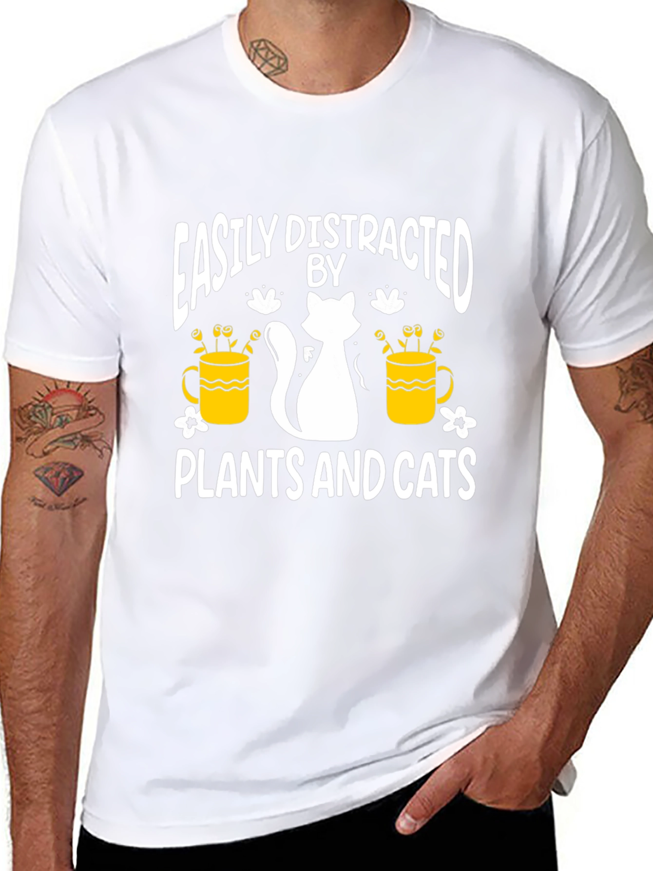 Easily Distracted By Plants And Cats Black T-Shirt