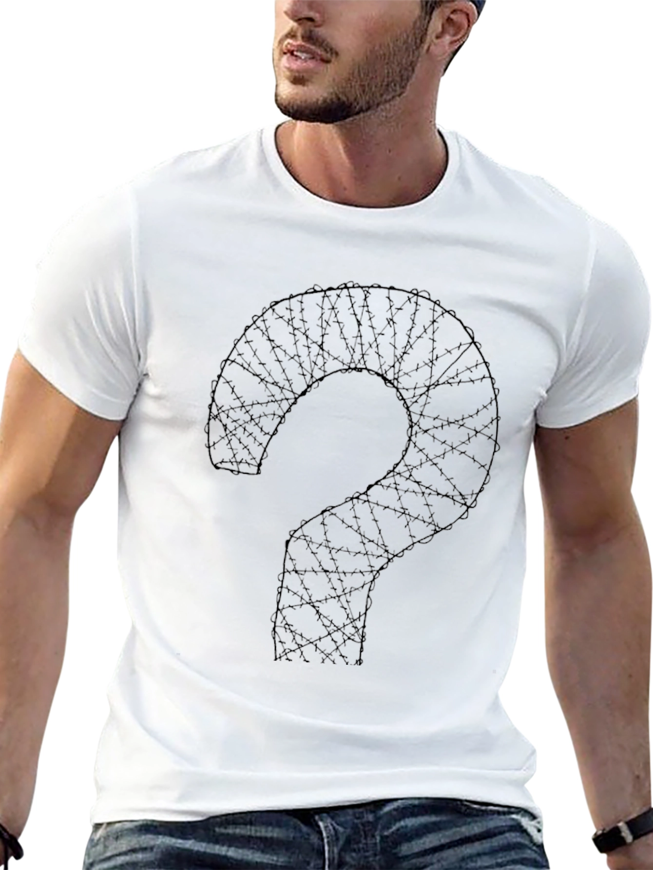 Barbed Wire Question Mark Graphic Tee - Black