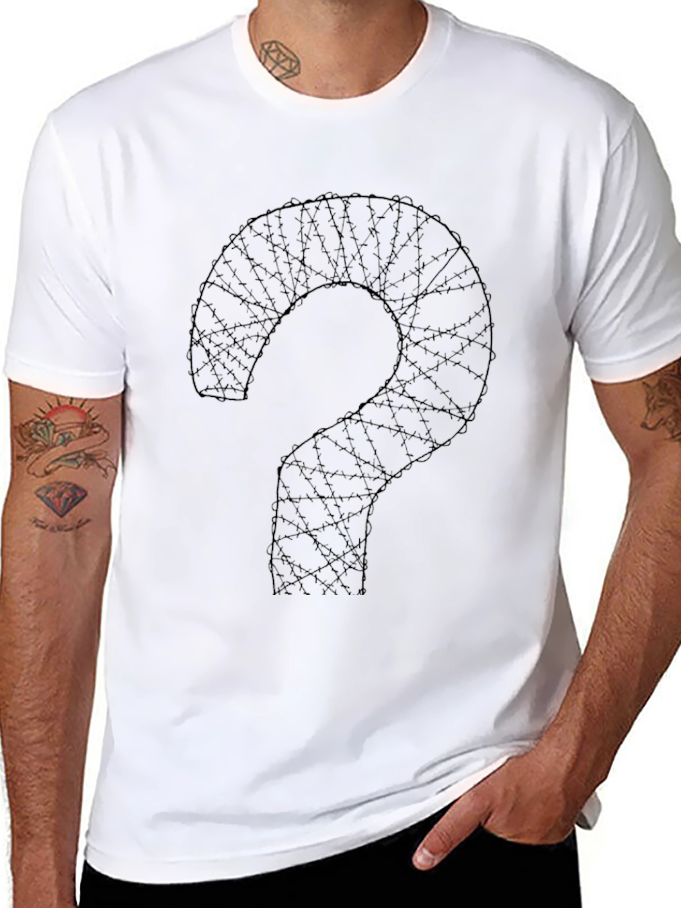 Barbed Wire Question Mark Graphic Tee - Black