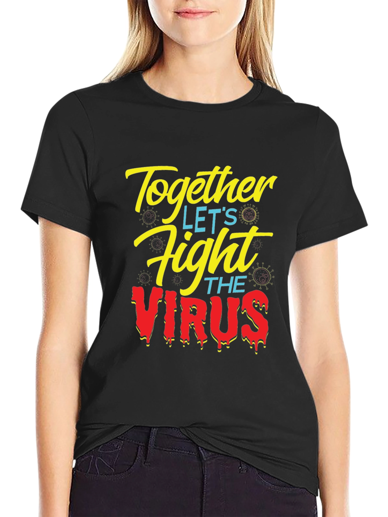 Together Fight the Virus Black Graphic T-Shirt