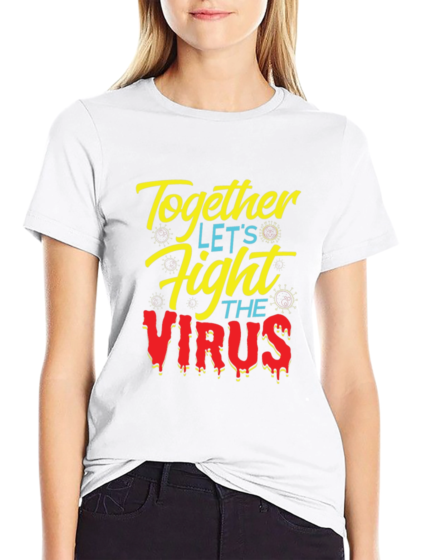 Together Fight the Virus Black Graphic T-Shirt