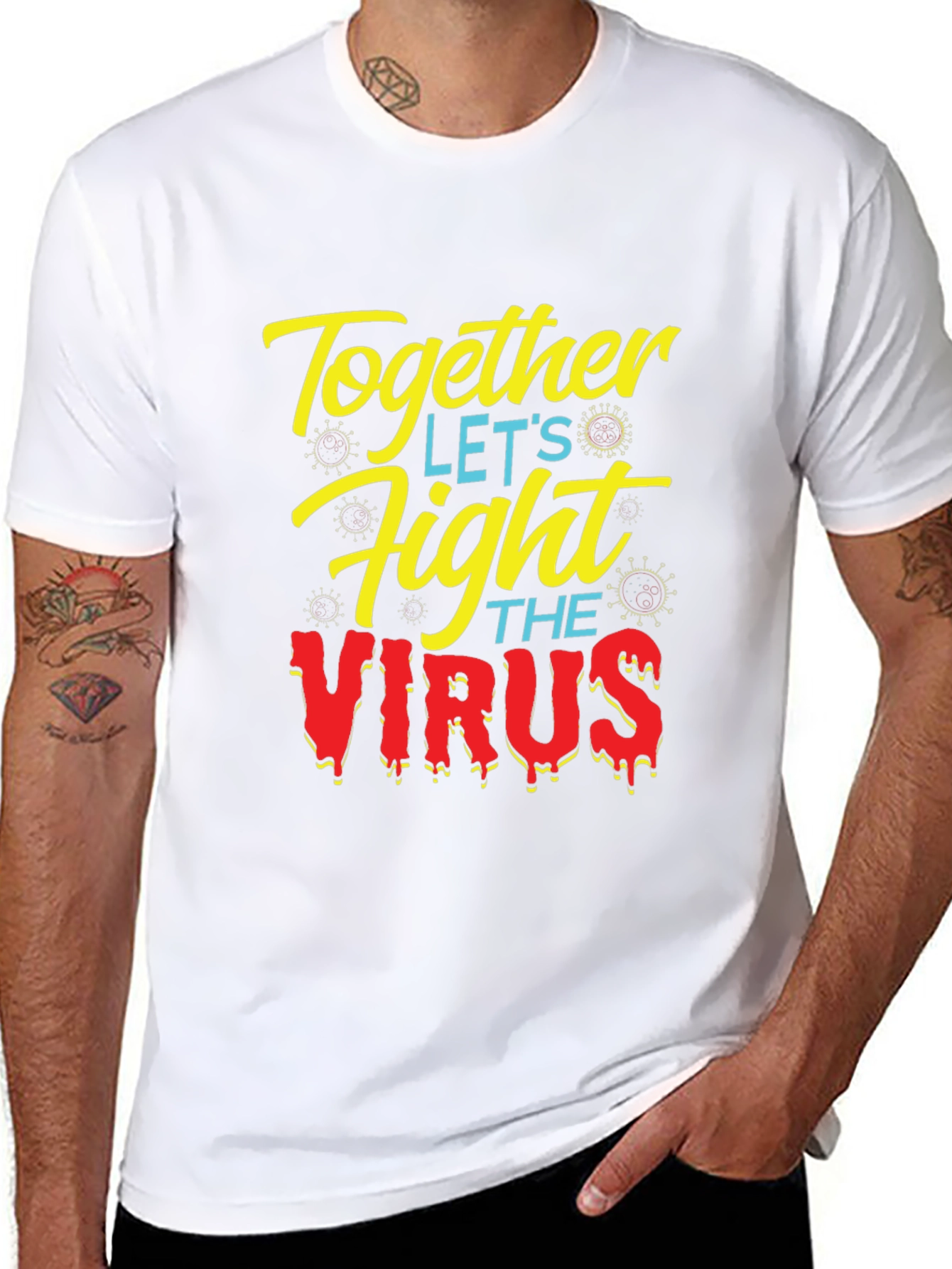 Together Fight the Virus Black Graphic T-Shirt