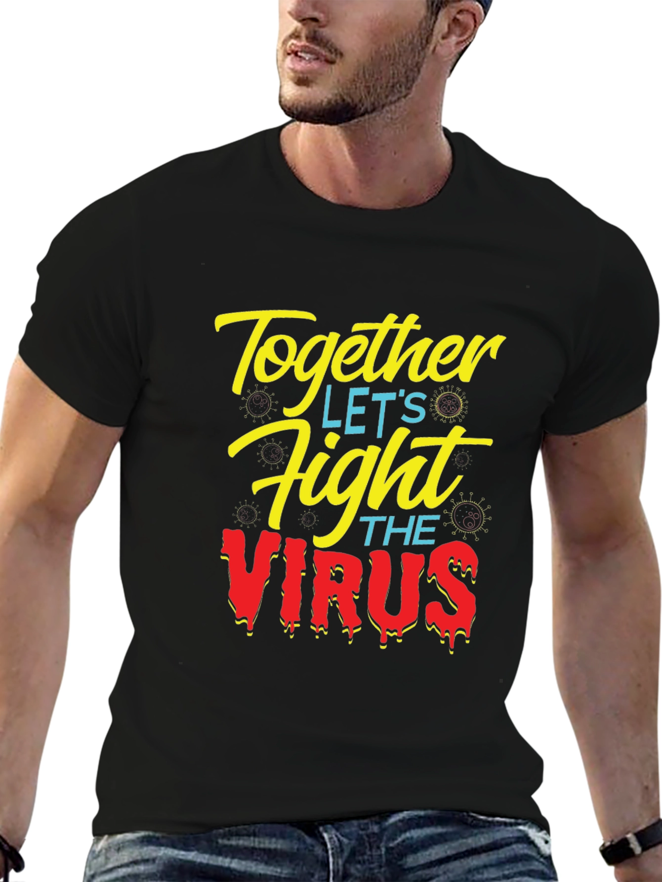 Together Fight the Virus Black Graphic T-Shirt