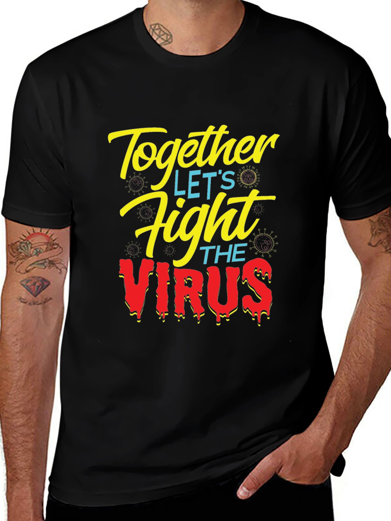 Together Fight the Virus Black Graphic T-Shirt