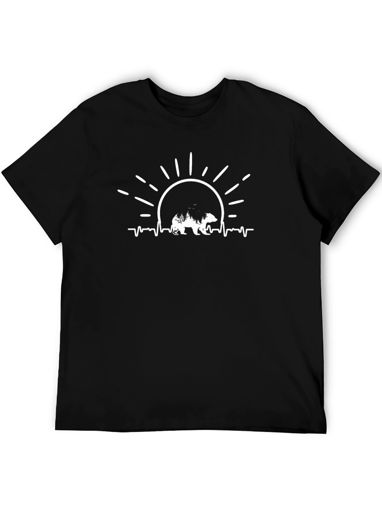 Bear Sunset Graphic Tee - Black Cotton Shirt