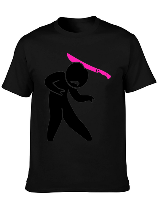 Black Graphic Tee - Stick Figure Machete Humor