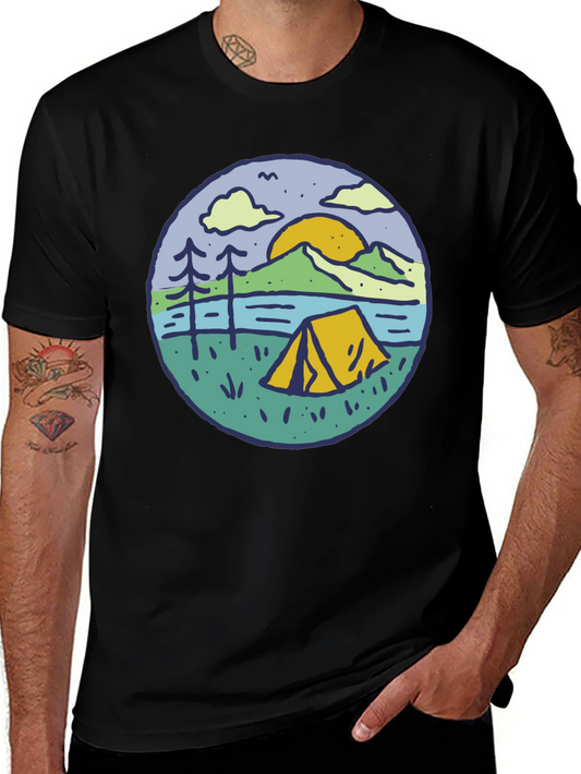Camping Scene Graphic Tee - Outdoor Adventure Shirt