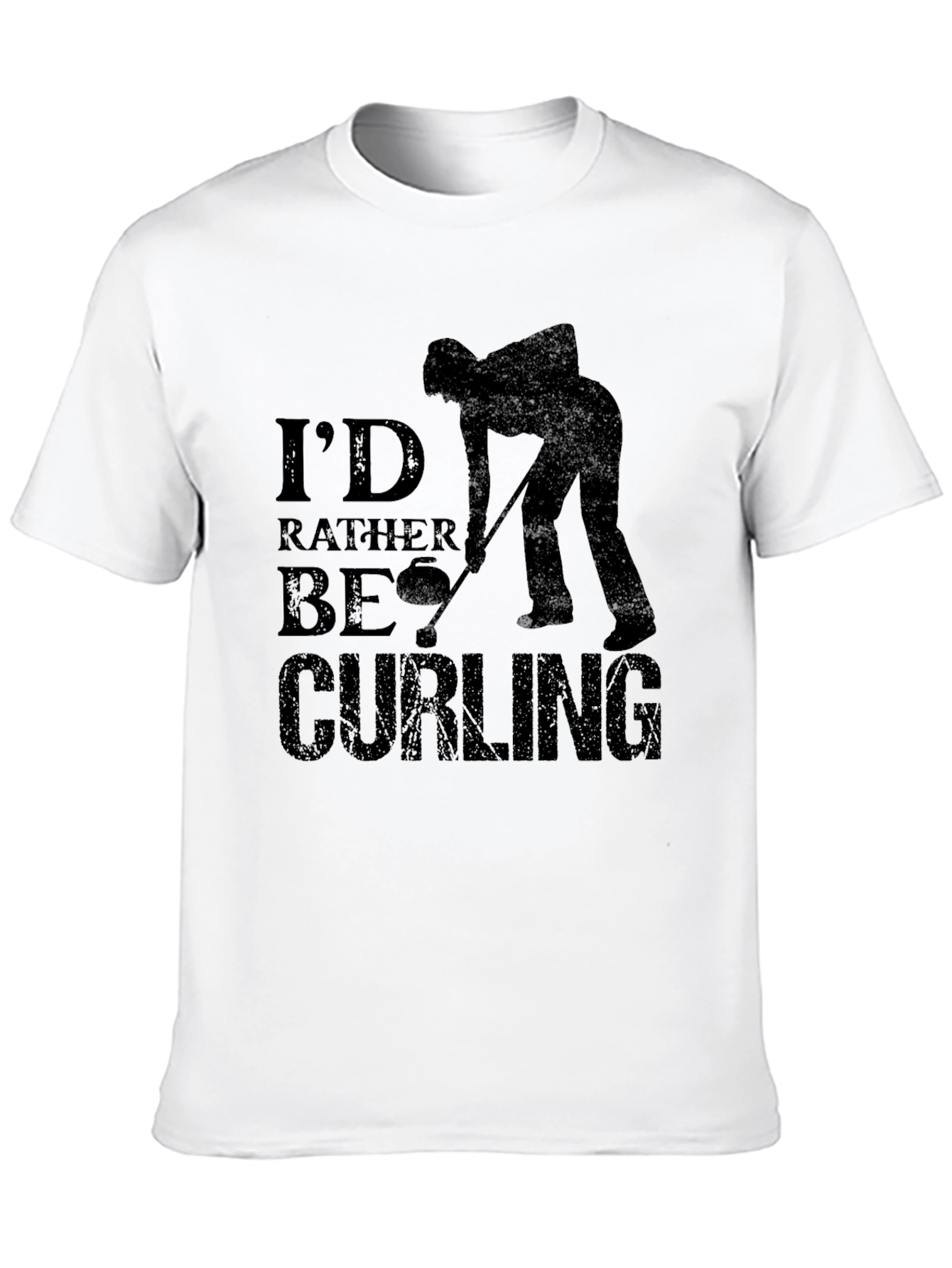 Curling Fan Black T-Shirt: Id Rather Be Curling Tee