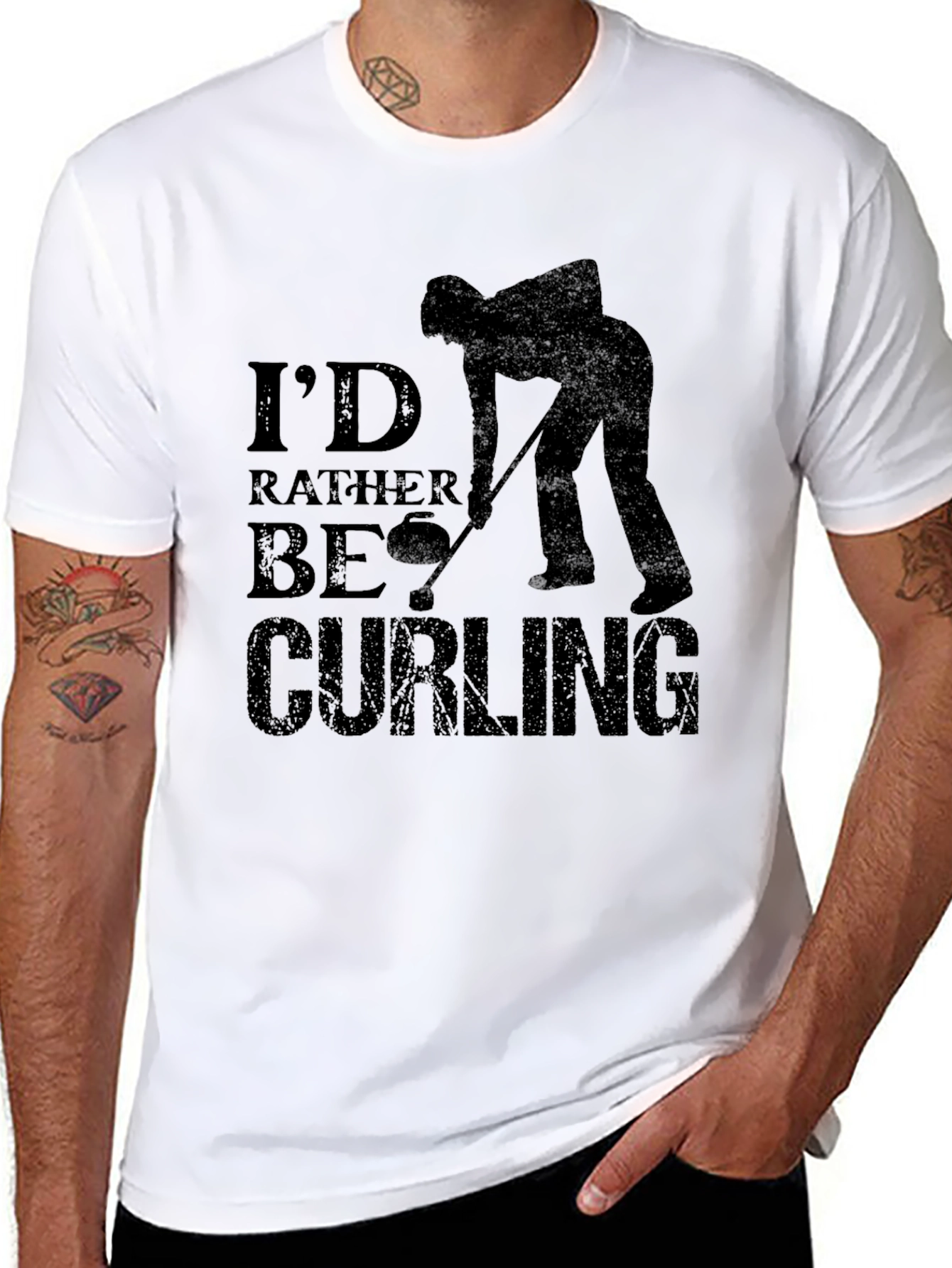 Curling Fan Black T-Shirt: Id Rather Be Curling Tee