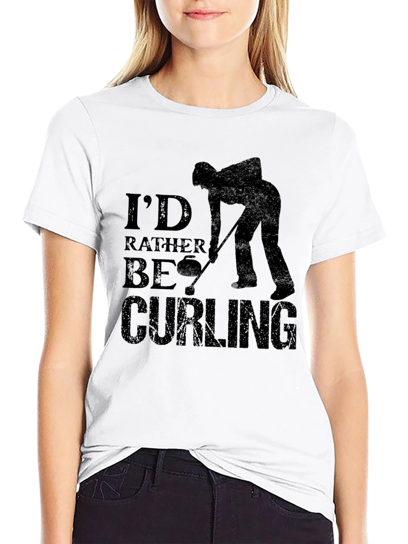 Curling Fan Black T-Shirt: Id Rather Be Curling Tee