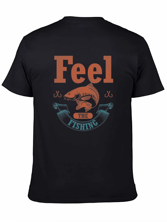 Feel the Fishing Graphic Tee - Black Cotton T-Shirt