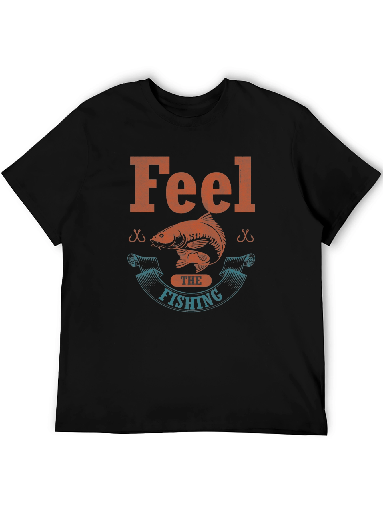 Feel the Fishing Graphic Tee - Black Cotton T-Shirt