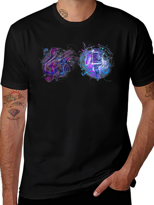 Vibrant Music T-Shirt - Treble Clef & Mic Graphic Tee