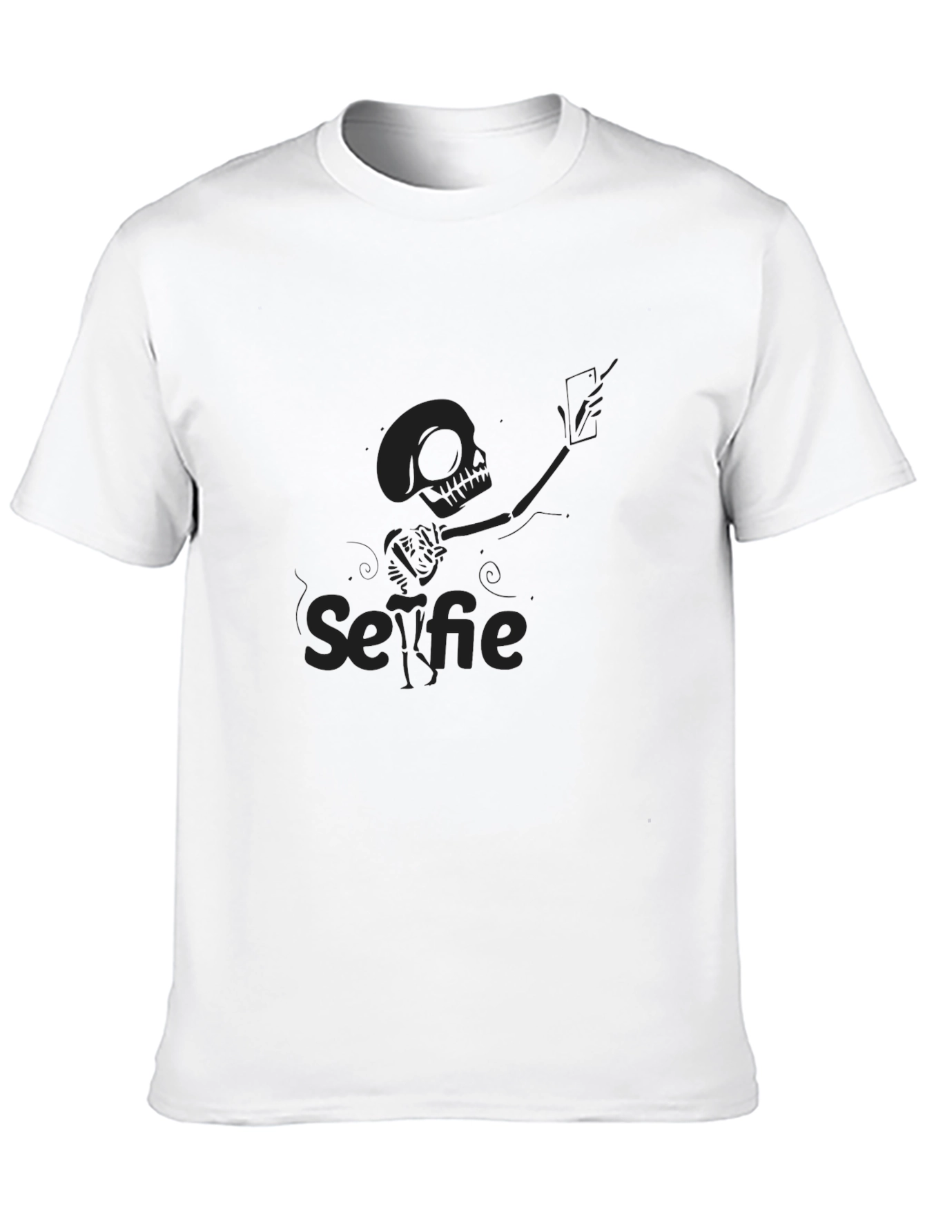 Skeleton Selfie T-Shirt - Black Crew Neck