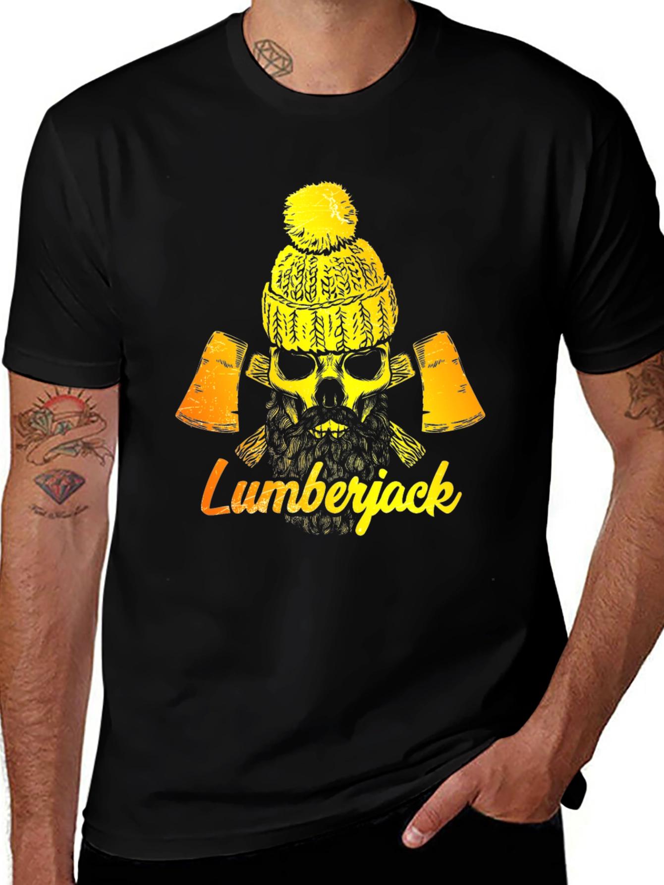 Lumberjack Skull Graphic Tee - Black Cotton Blend