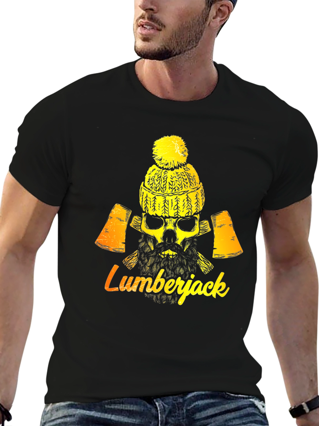 Lumberjack Skull Graphic Tee - Black Cotton Blend