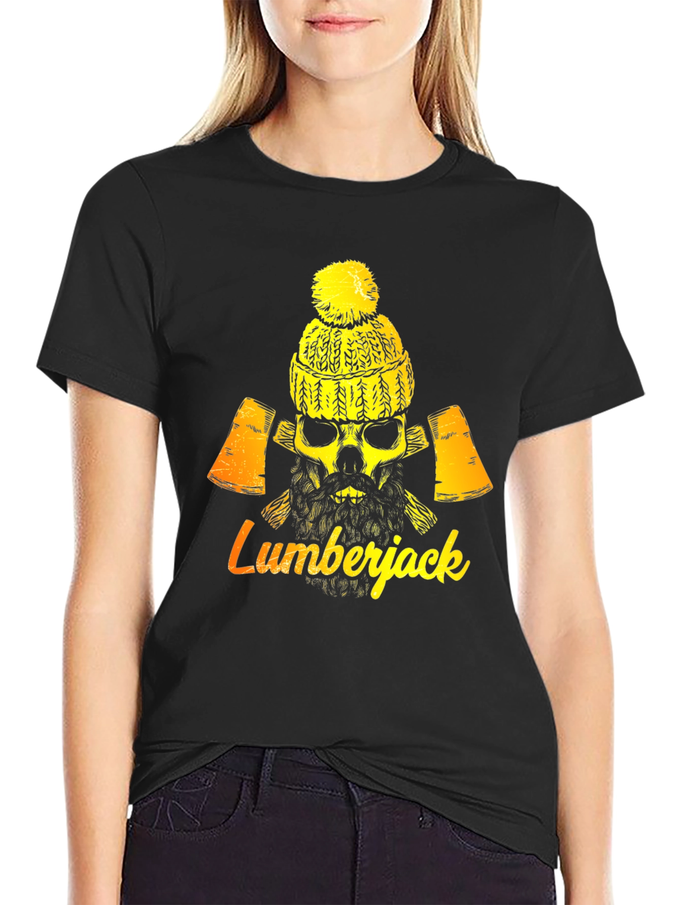 Lumberjack Skull Graphic Tee - Black Cotton Blend