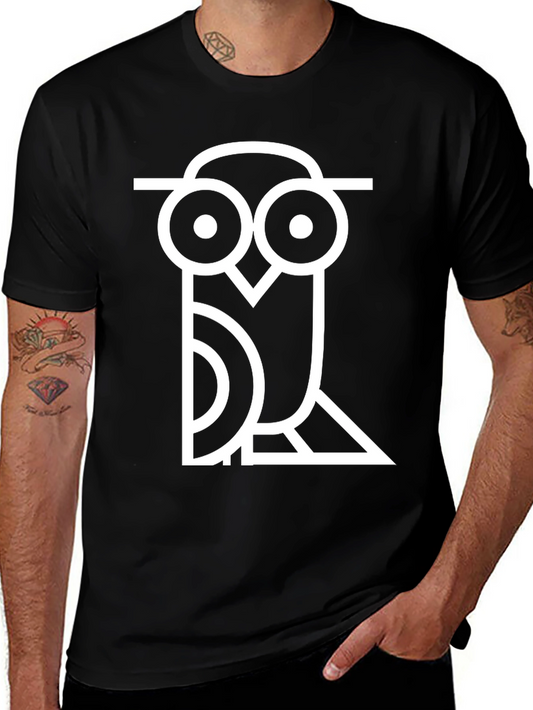 Abstract Owl Graphic Print Black T-Shirt
