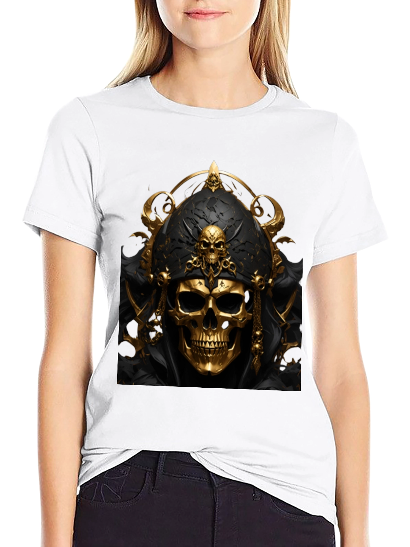 Golden Skull Graphic Black T-Shirt