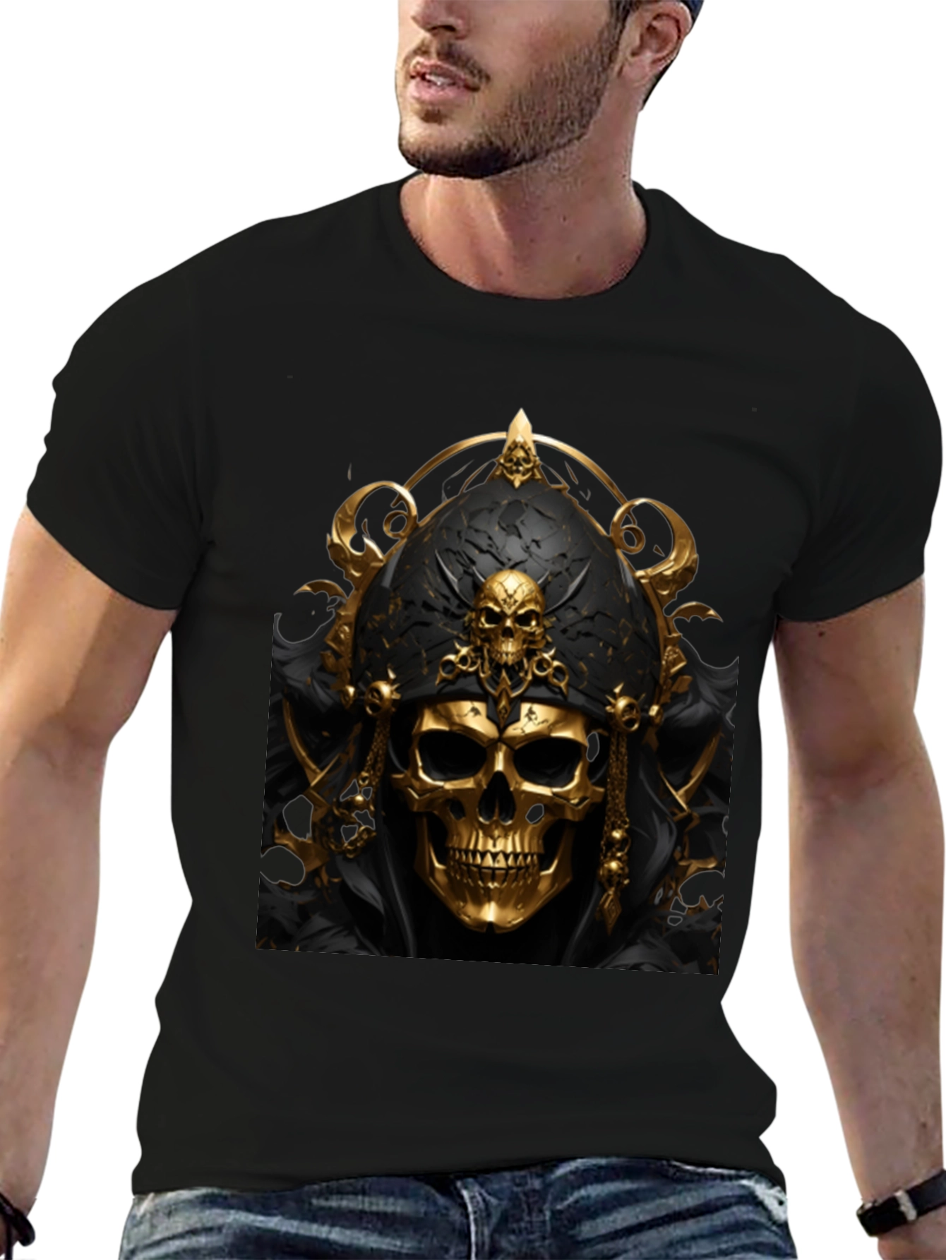 Golden Skull Graphic Black T-Shirt