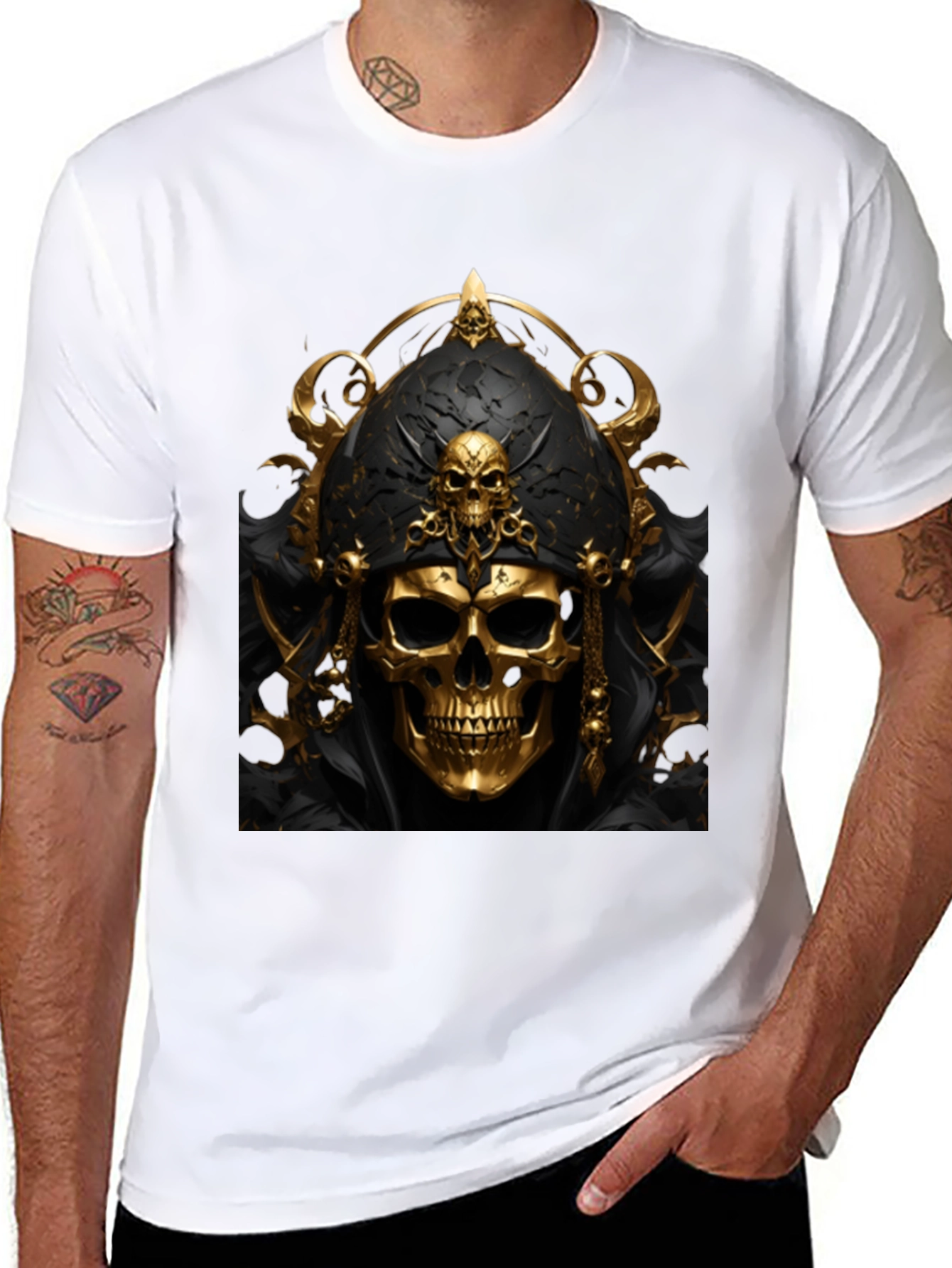 Golden Skull Graphic Black T-Shirt