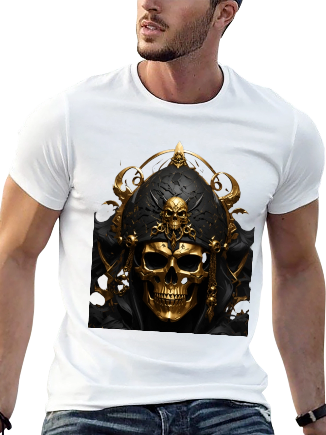 Golden Skull Graphic Black T-Shirt