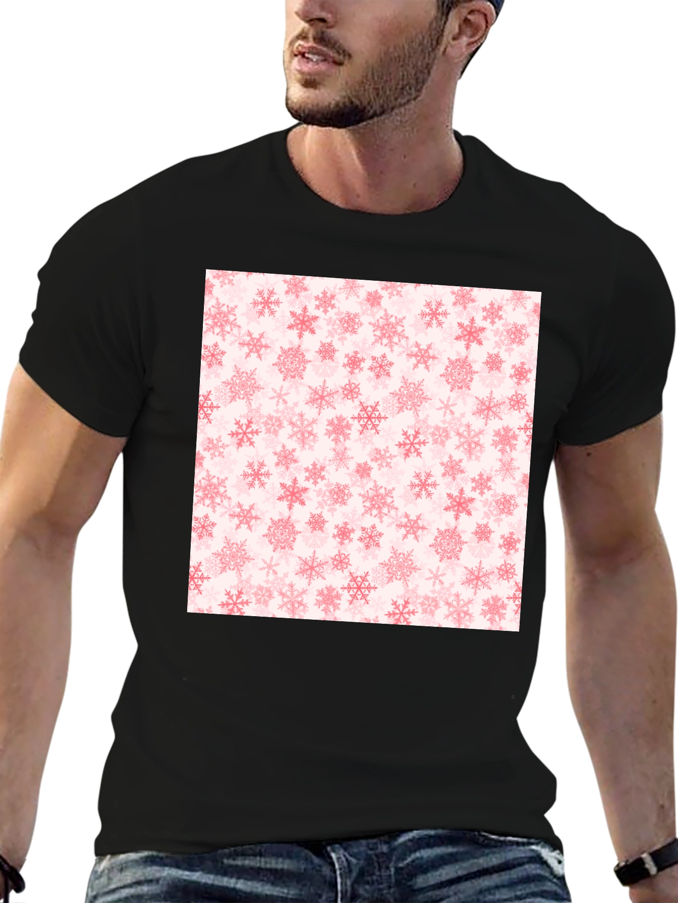 Snowflake Pattern Black Tee