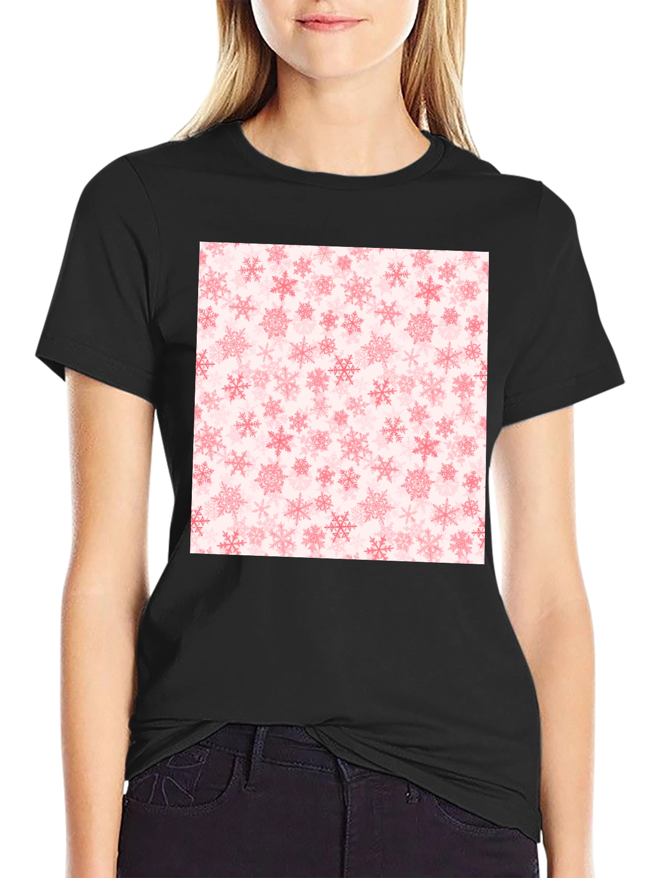 Snowflake Pattern Black Tee