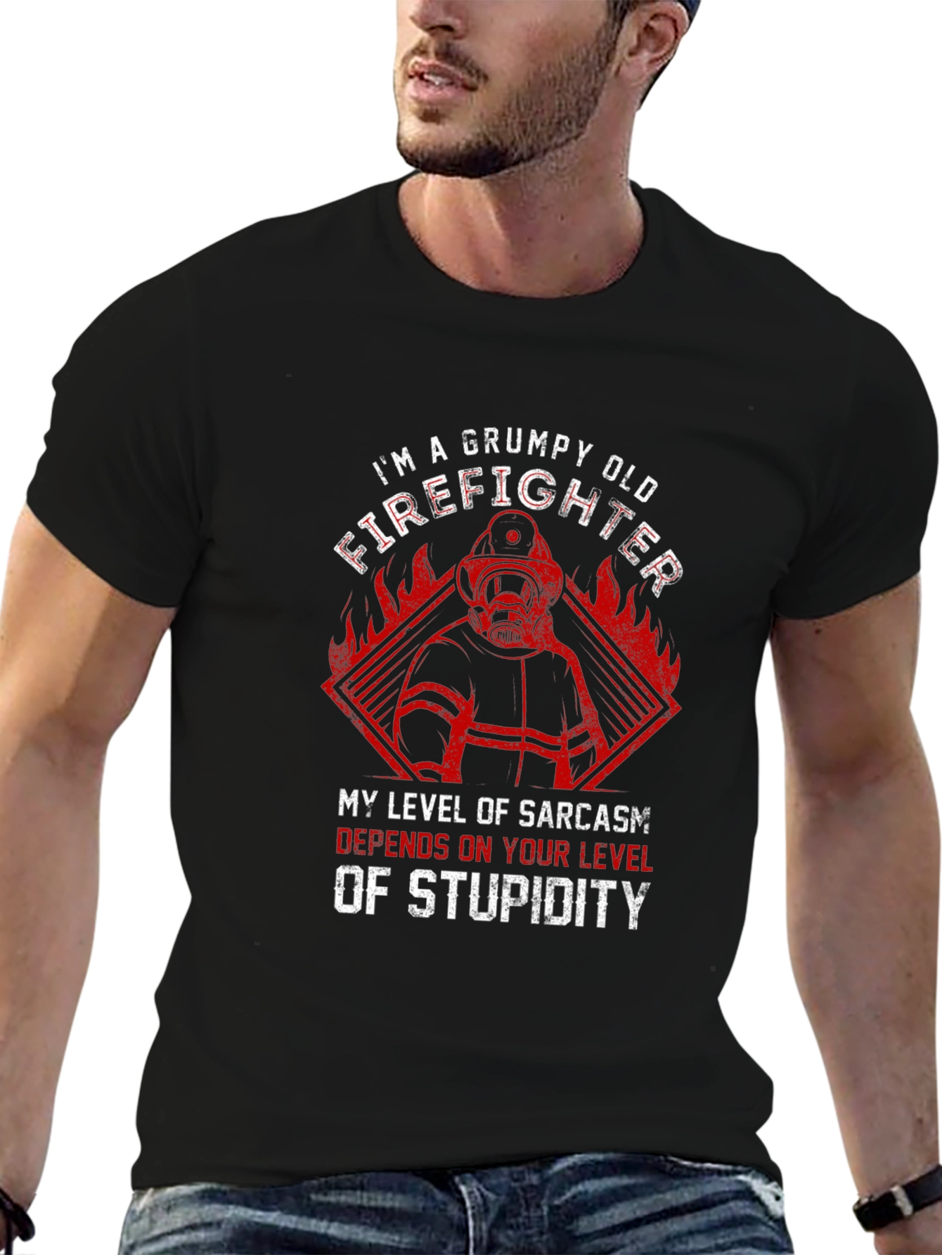 Grumpy Old Firefighter Graphic T-Shirt