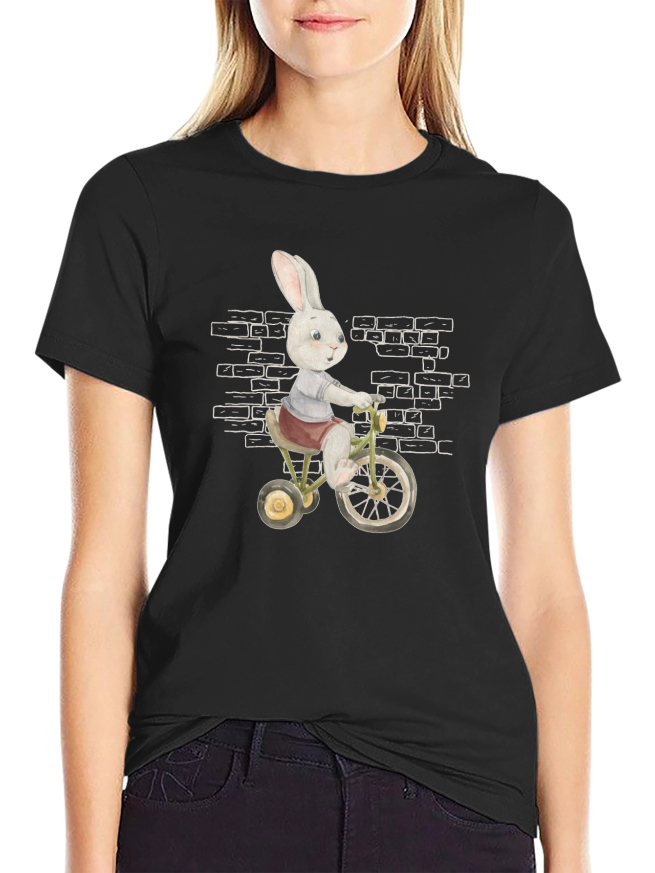 Whimsical Rabbit on Bike Mens Graphic Tee