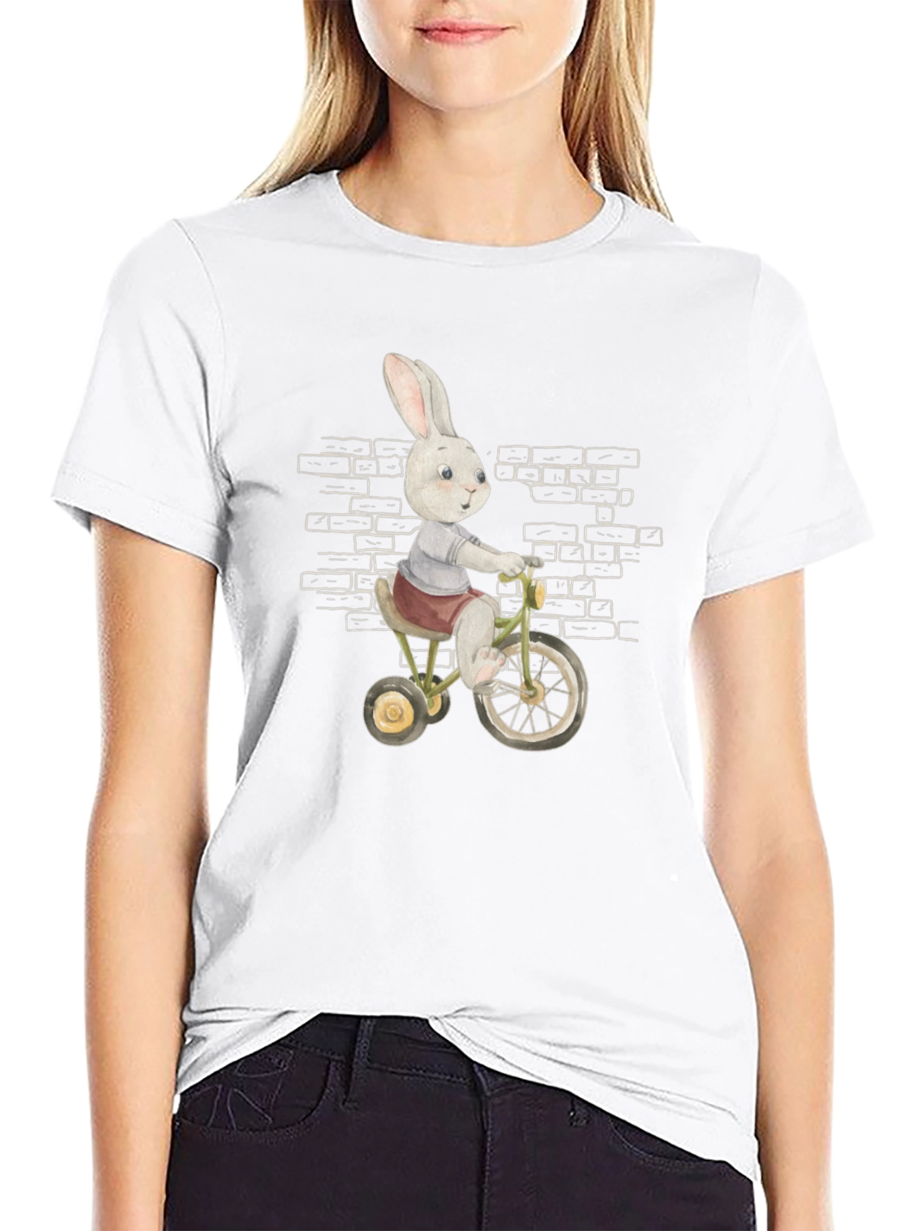 Whimsical Rabbit on Bike Mens Graphic Tee