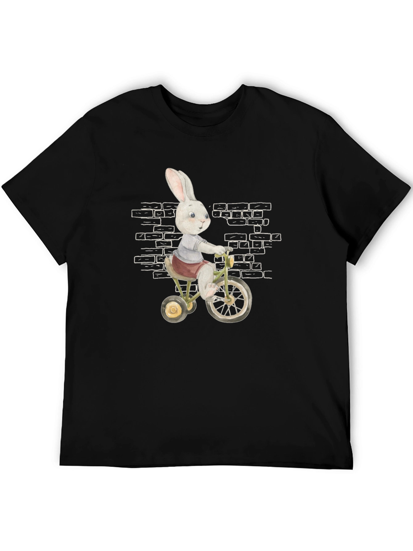 Whimsical Rabbit on Bike Mens Graphic Tee