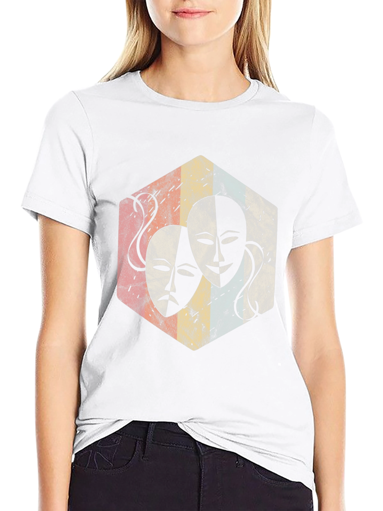 Drama Mask Graphic Tee - Retro Theater Lover Shirt