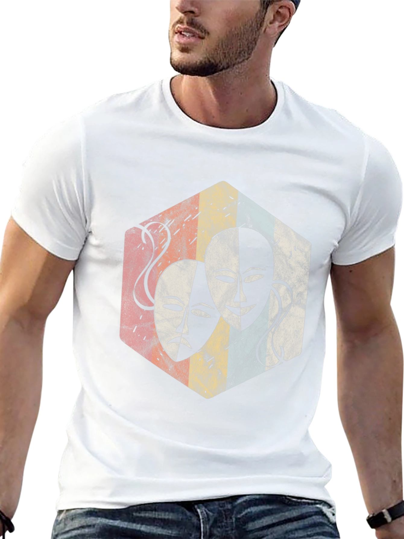 Drama Mask Graphic Tee - Retro Theater Lover Shirt