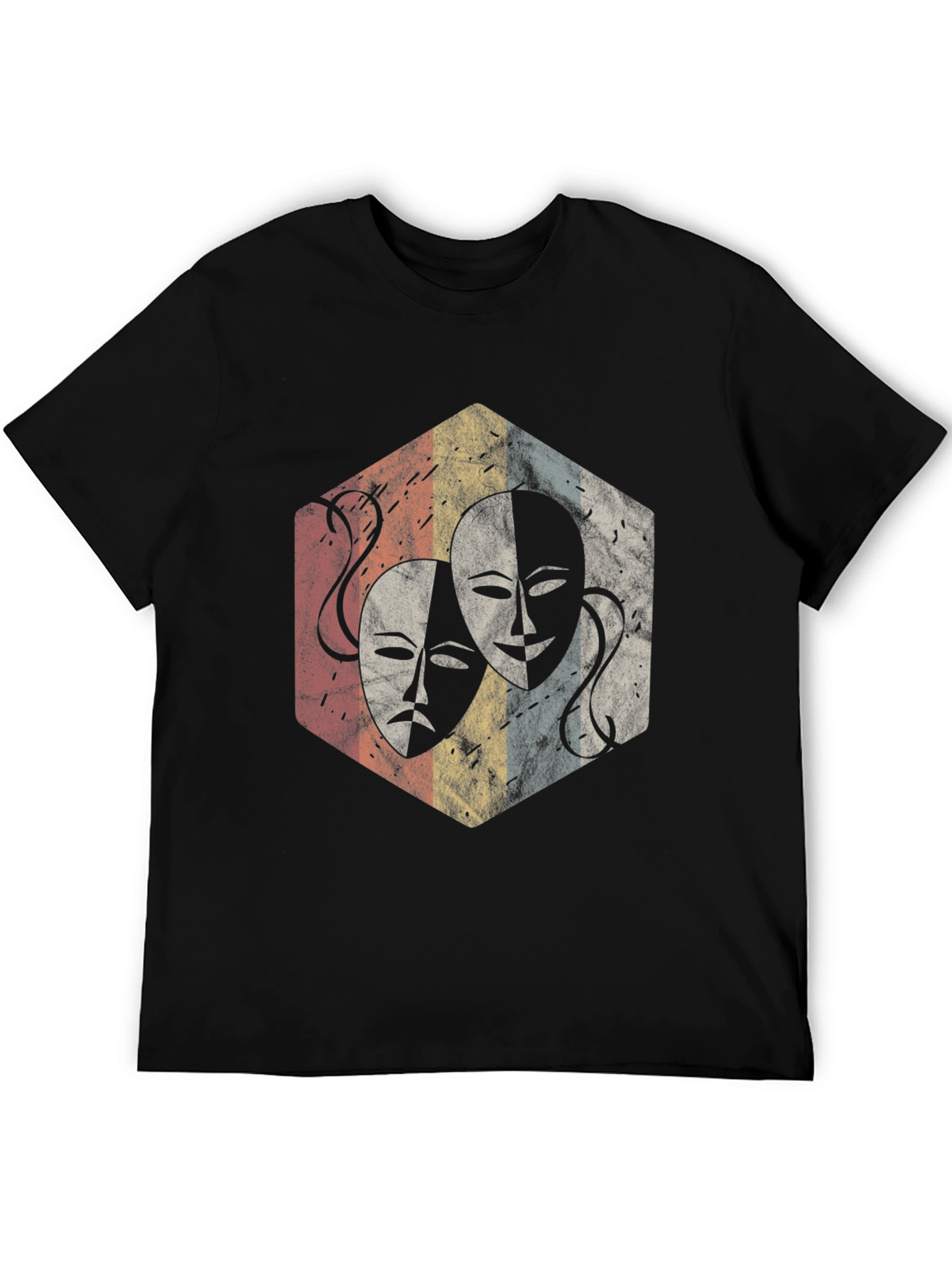 Drama Mask Graphic Tee - Retro Theater Lover Shirt