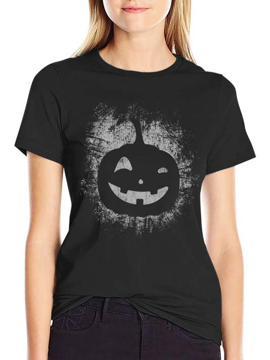 Halloween Pumpkin Graphic Tee - Distressed Print